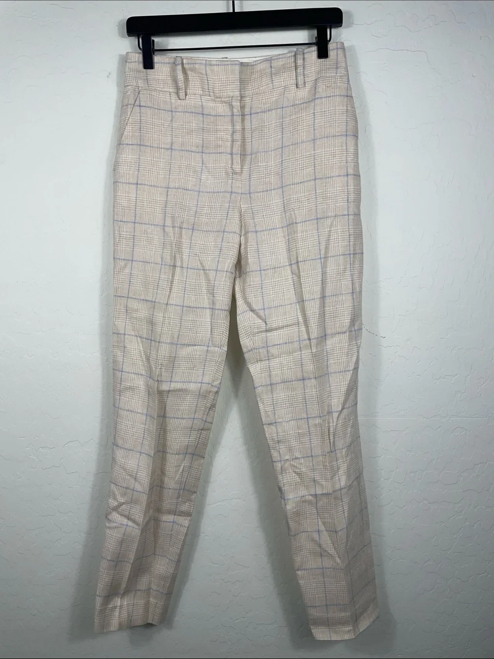 Sézane Cream Plaid Trousers with Light Blue Windowpane Size 36 / 4